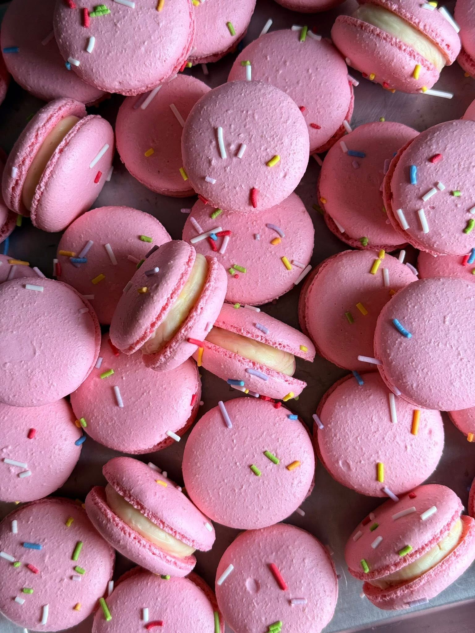 French macarons in soft pastel shades