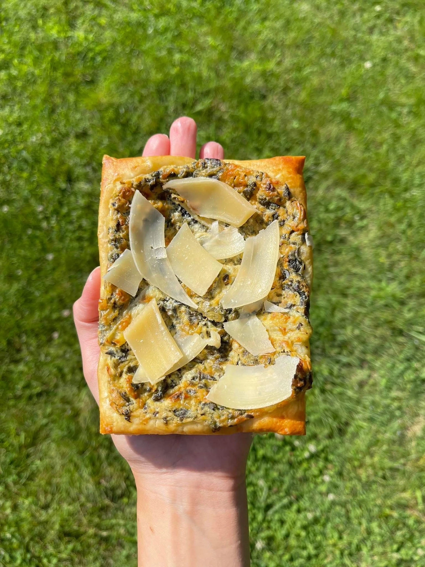 Savory spinach and parmesan puff pastry tart